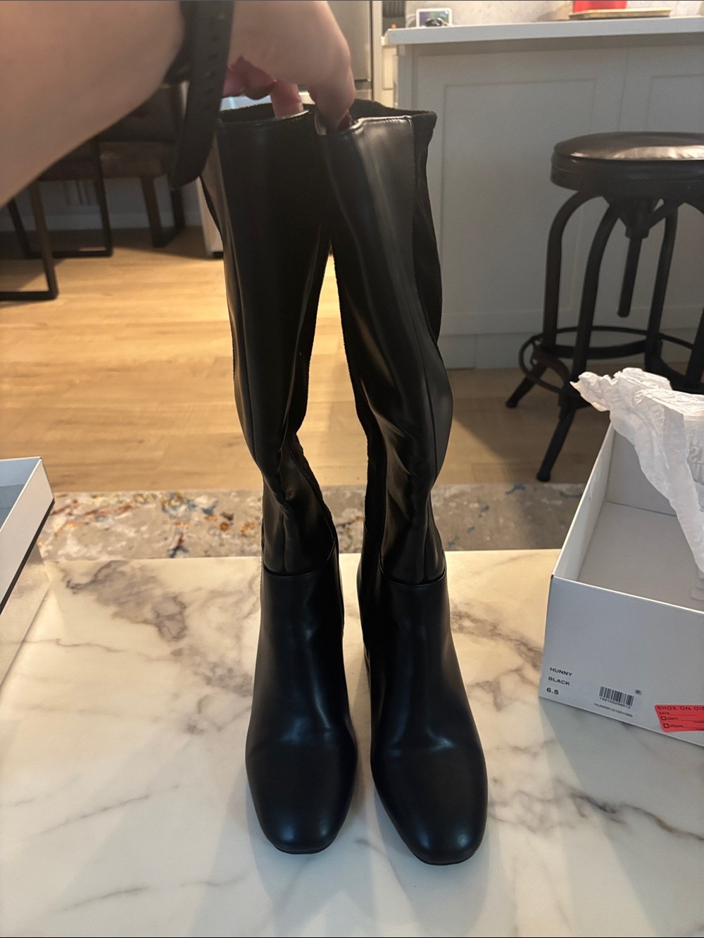 Black Women's Knee-High Leather and suede Boots - Classic Tall Boot